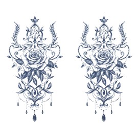 Jagua Tattoo Tattoo Stickers, 2 Weeks Disappearing Henna Tattoos Real Roses Set of 2 (gz462-2)
