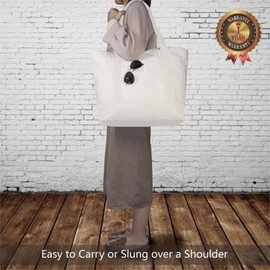 TOPDesign 6-Pack Stylish Canvas Tote Bag with an External Pocket, Top Zipper Closure, Daily Essentials (Natural)