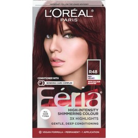L'Oreal Paris Feria Multi-Faceted Shimmering Permanent Hair Color, R48 Red Velvet (Intense Deep Auburn), Pack of 1 Hair Dye Kit