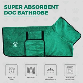 Dry Paws Ultra Absorbent Dog Bathrobe - Comfortable & Quick Dry Puppy Robe - Warm & Lightweight Dog Drying Coat with Adjustable Strap - Green Extra Large (XL)