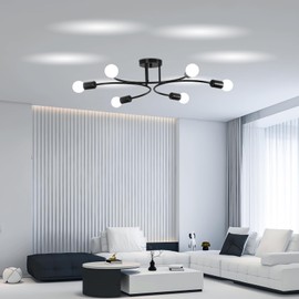 FRIXCHUR Modern Sputnik Chandelier Ceiling Light Fixture, 6 Light Chandeliers Black Mid Century Industrial Metal Flush Mount Ceiling Light for Bedroom Living Room Kitchen(E26 Base)