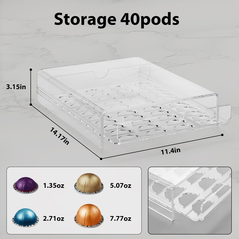ZhiYo-Life Clear Coffee Pod Organizer for Nespresso Vertuo, Double Sided