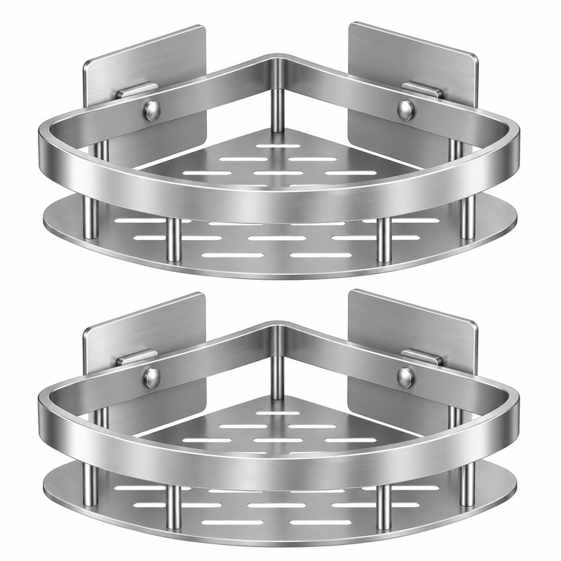 2pcs Aluminum Alloy Bathroom Shower Shelf – No-Drill Shampoo Rack