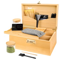 SafeDelux Large Bamboo Box Tray Set With Combination Lock, 2024 Newest Locking Home Decorative Box, Lockable Box for Accessories Tool (Brown)