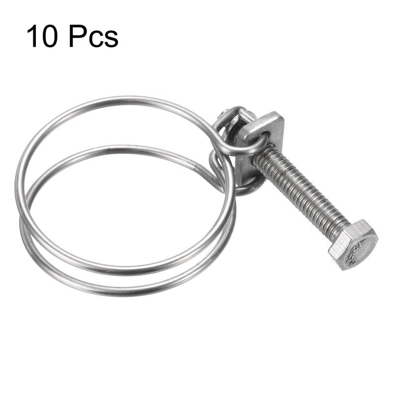 sourcing map 10Pcs Double Wire Hose Clamp, 38-42mm Adjustable Stainless