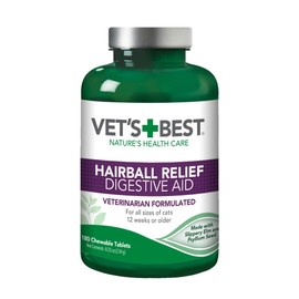 Vet’s Best Cat Hairball Relief Digestive Aid, Vet Formulated Hairball Support Remedy, Hairball Relief for Cats, Classic Chicken Flavor, 180 Chewable Tablets