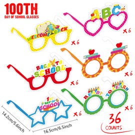 chiazllta 36 Pcs First Day Of School Glasses for Kids,Back to School Paper Glasses Favors for Kindergarten Preschooler Welcome Back Eyeglasses Supplies Decors