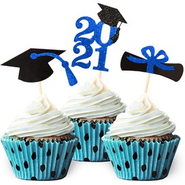 Class of 2021 Blue Glitter Graduation Cupcake Topper, Food/Appetizer Picks for Graduation Party (24pcs)