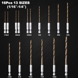 Sinyeenglon Hex Shank Cobalt Drill Bit Set 16Pcs 1/16"-1/4", M35 HSS Impact Driver Drill Bits for Metal and Hardened Steel, with Indexed Storage Case