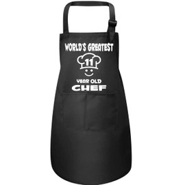 Print4U World's Best 11 Year Old Kids Chef Baking Cooking Apron Birthday Age 11 Black Large 7 to 12 Years