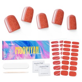 MOOYIYAN Semi Cured Gel Nail Stickers 32 PCS|Cat Eye/Frosted Gel Nail Strips|Compatible with Any UV/LED Lamps|Long-Lasting Real Nail Polish Strips for Women's Decoration (Ruby Red)