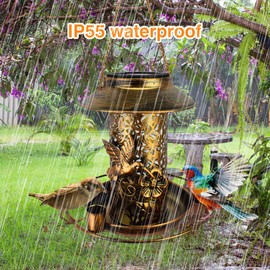 Solar Light Bird Feeder Solar Bird Feeder Metal Hanging Bird House Weatherproof Bird Feeder Suitable for Garden, Patio, Backyard Outdoor