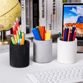 Sherr 3 Pcs Concrete Pen Holders Cylinder Cement Pencil Holder for Desk Organizer Multi Colored Desktop Pen Cup and Holder Stationery Makeup Brush Cups for Bosses Day Supplies Office Home Modern Decor