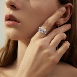 STARCHENIE Pink Butterfly Ring for Women 925 Sterling Silver Butterfly Jewelry Rings Size 10