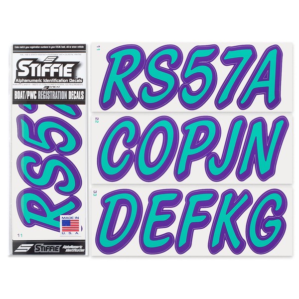 Stiffie STIFFIE Whipline Solid Teal/Purple 3" Alpha-Numeric Registration Identification Numbers