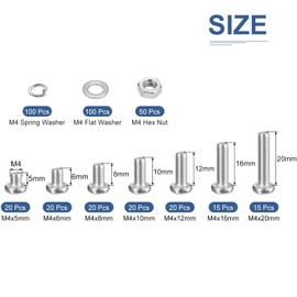 DTGN 380Pcs Machine Screws Assortment Kit, M4 Phillips Pan Head Nut and Bolt Assortment Kit, 5/6/8/10/12/16/20mm Metric Bolt Assortment, 304 Stainless Steel With Washers