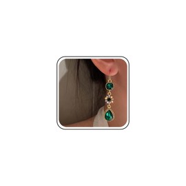 Aneneiceera Vintage Emerald Green Crystal Earrings Gold Teardrop Emerald Earrings Wedding Long Crystal Earrings Emerald Droplet Earrings Green Chandelier Drop Earrings Jewelry for Women and Girls