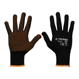 Truper GU-442, Guantes de poliéster con puntos de PVC en palma, puño tejido, M