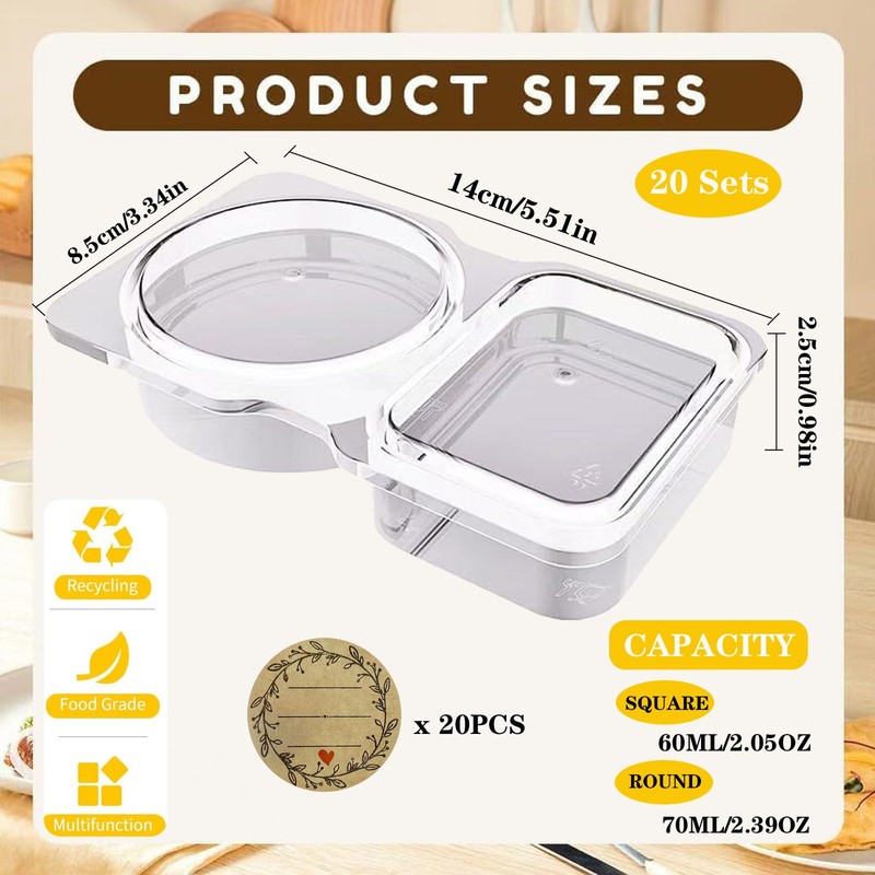 20PCS Reusable Snack Container,Double Compartment Snack Pots with Lids Thickened