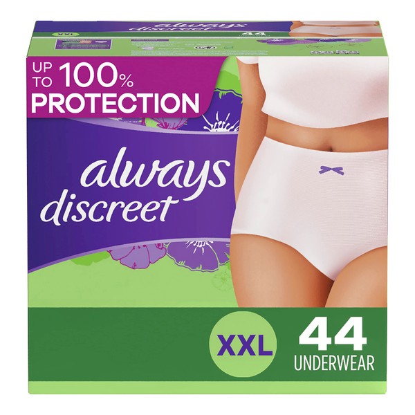 Always Discreet Adult Incontinence & Postpartum Underwear For Women, Size Xxl, Maximum Absorbency, Disposable, 22 x 2 Packs (44 Count total)
