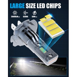 CHOPDARK LED Bulbs Combo Compatible with Ram ProMaster 1500 2500 3500 2014 2015 2016 2017 2018 2019 2020 2021 2022, H7 High Beam and H7 Low Beam, 20000Lm 50W 6500k Cold White, Fog Lights, 4-Pack