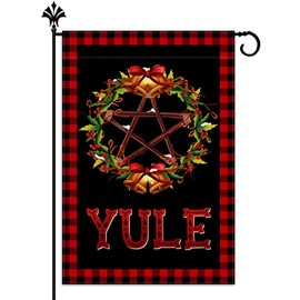 Vohado Yule Garden Flag Christmas Buffalo Plaid Check Pagan Winter Solstice Party Decoration Double Sized Outdoor Yard Sign