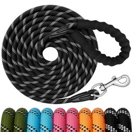 Training Dog Leads, 50ft Strong Rope Long line Dog Lead Leash with Soft Padded Handle and Heavy Duty Hook, Reflective Recall Training Leads for Large Medium Small Dog, 15M Black