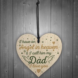 RED OCEAN Special Angel Dad Heart Shaped Wooden Memorial Grave Plaque Xmas Tree Decoration