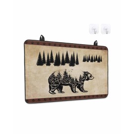 Stove Top Cover Vintage Black Bear Pine Tree Stove Cover for Electric Stove Top Retro Rustic Animal Glass Cooktop Covers Anti-Slip Mat Heat Resistant Countertop Protector Kitchen Decor 28.5"x20.5"
