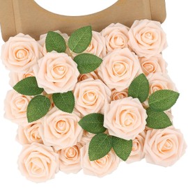 N&T NIETING Flores artificiales, 25 rosas de flores falsas perfectas para hacer tú mismo, ramos de boda, centros de mesa, decoración de boda, fiesta, hogar, arreglos de flores, rubor