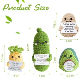 Urbun 4PCS Handmade Positive Crochet Doll Set-Emotional Support Pickle, Positive Potato, Avocado and Pineapple,Cute Encouragement Ornament Cucumber Knitted Doll with Positive Card