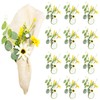 ReignSword 12 Pack Daisy Rustic Napkin Rings, Eucalyptus Leaves Flower