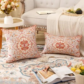 Miuyunya Set of 2 Boho Cushion Covers, Decorative Cushion, 40 x 40 cm, Bohemian Beige Cushion Cover, Double-Sided, Retro Ethnic Decorative Cushion Cover, Square Decorative Cushion Covers, Outdoor