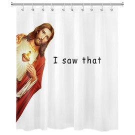 LB Jesus Christ Shower Curtain for Bathroom, Funny Quotes I Saw That on White Fabric Shower Curtain with Hooks, Modern Farmhouse Bathroom Curtains Shower Set, 60x72 inches