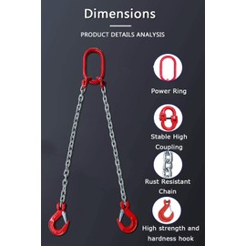Chain Sling 1/4Inch X 5 Ft 4410lb Double Leg with Sling Hooks and Adjusters Grade 80Alloy Steel Engine Chain Hoist Lifts【2Leg 2Ton】