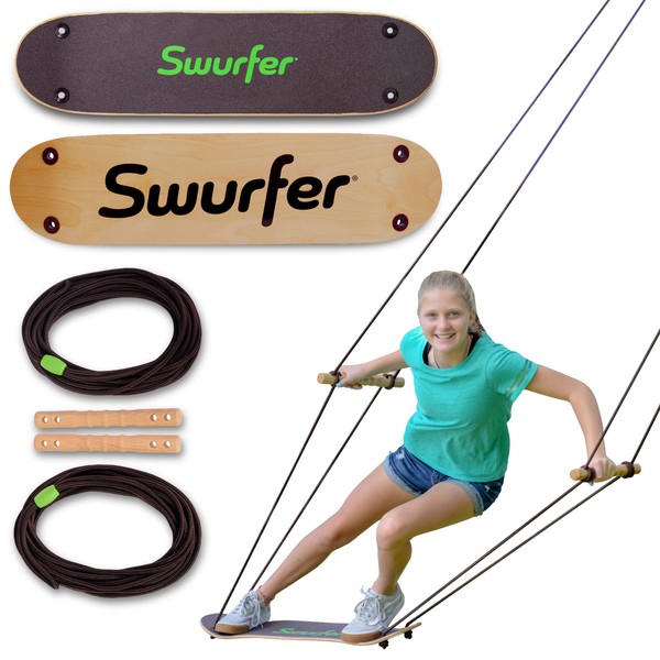Swurfer TreeSkate Skateboard Swing, Outdoor Stand Up Surf Swing, Holds Up to 200 lbs, Ages 6 and Up, Adjustable Handles, Grip Tape, Kids Outdoor Play Equipment for Children and Adults (Natural),Brown