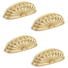 SYZOW Pack of 4 Gold Drawer Handles, Shell Handles, Gold Zinc Alloy Cabinet Handles, Furniture Handle, Semicircle for Kitchen Cabinet, Drawers, Cupboard (Gold)