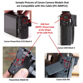 Cable de interfaz de repuesto IFC-600PCU compatible con Canon PowerShot G7X Mark II, G9 X, G9 X Mark II, SX620 HS, SX720 HS, SX730 HS, EOS M5, EOS M6 (no para G7X)