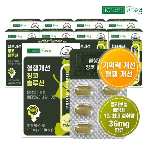 Konkuk Dairy Blood Circulation Improvement Ginkgo Solution x 9, single option / 건국유업 혈행개선 징코 솔루션x9개, 단일옵션