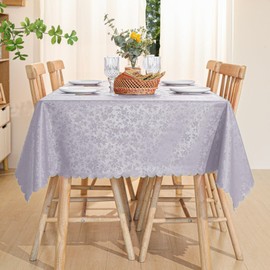 Rectangle Waterproof Jacquard Table Cloth, Wipeable Heavy Duty Vinyl Tablecloth, Oil Spill Proof Table Cover for Kitchen Dining (60" x 84", Gray)