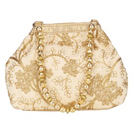 Suman Enterprises Women's Fantastic Silk Indian Ethnic Potli Bag with Handicraft work (Golden Potli)