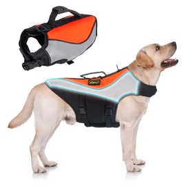 Adjustable Reflective Life Jacket for Medium Dogs - Buoyancy Swim Vest, Rescue Handle Dog Flotation Device, Beach Essentials, Dog Life Vests for Boating, Beach, Pool(M, Orange)