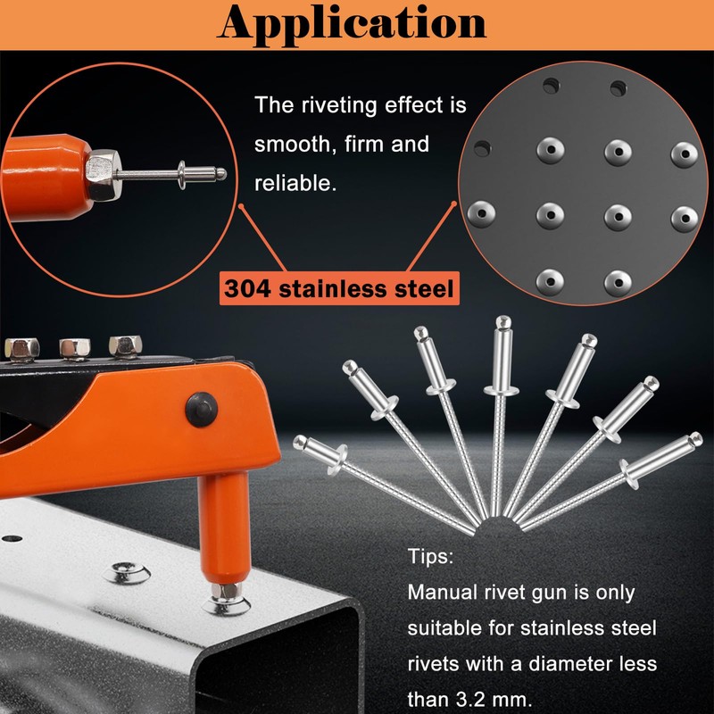 Sunxeke 100pcs 1/8" x 1/2" Stainless Steel Blind Rivets, 3.2