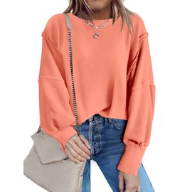 Nirovien Oversized Sweatshirt for Women Loose Fit Crew Neck Long Sleeve Shirts Casual Slouchy Pullover Top(Coral Pink,M)