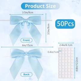 50Pcs Light Blue Twist Tie Bows, 3.5'' Pre-Tied Satin Ribbon Small Light Blue Bows for Gift Wrapping Treat Bags Crafts, Mini Light Blue Bow Garland for Wedding Birthday Party Bridal Shower Christmas