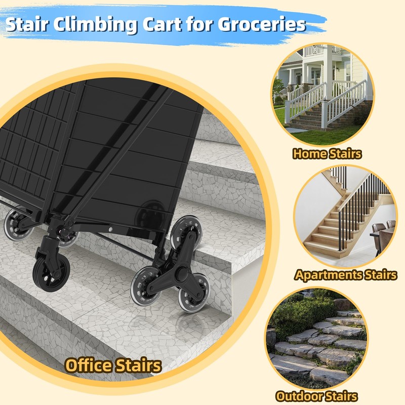 Folding Stair Climber Cart with Waterproof Bag, Lightweight Grocery Carts