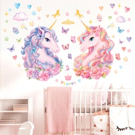 DECOWALL SG2-2412 Large Unicorn Wall Stickers Rainbow Kids Colorful Decals Removable for Girls Nursery Bedroom Living Room Art Home Decor Decoration