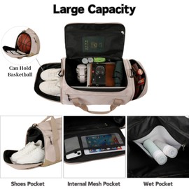 Gym Bag for Men Women, Large Sports Travel Duffle Bag with Wet Pocket & Shoe Compartment, 35L Waterproof Lightweight Carry On Overnight Weekender Bag, Leather Black, Large, Modern