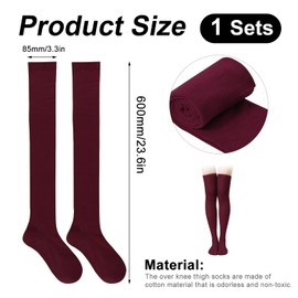 KINBOM 1 Pair Thigh High Socks, Cotton Soft Knee High Long Stockings Leg Warmers for Women Girls Christmas Cosplay (Burgundy)