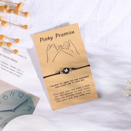 VU100 Pinky Promise Distance Matching String Initial M BFF Bracelets for 2 Women Daughter Alphabet Letter Love Heart Charm Wish Couple Best Friend Friendship Mom Daughter Jewelry Gifts